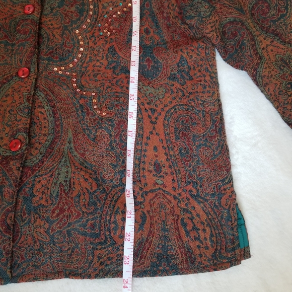 Coldwater Creek Womens Brown Paisley Sequin Button Down Jacket Collared … - Picture 7 of 9